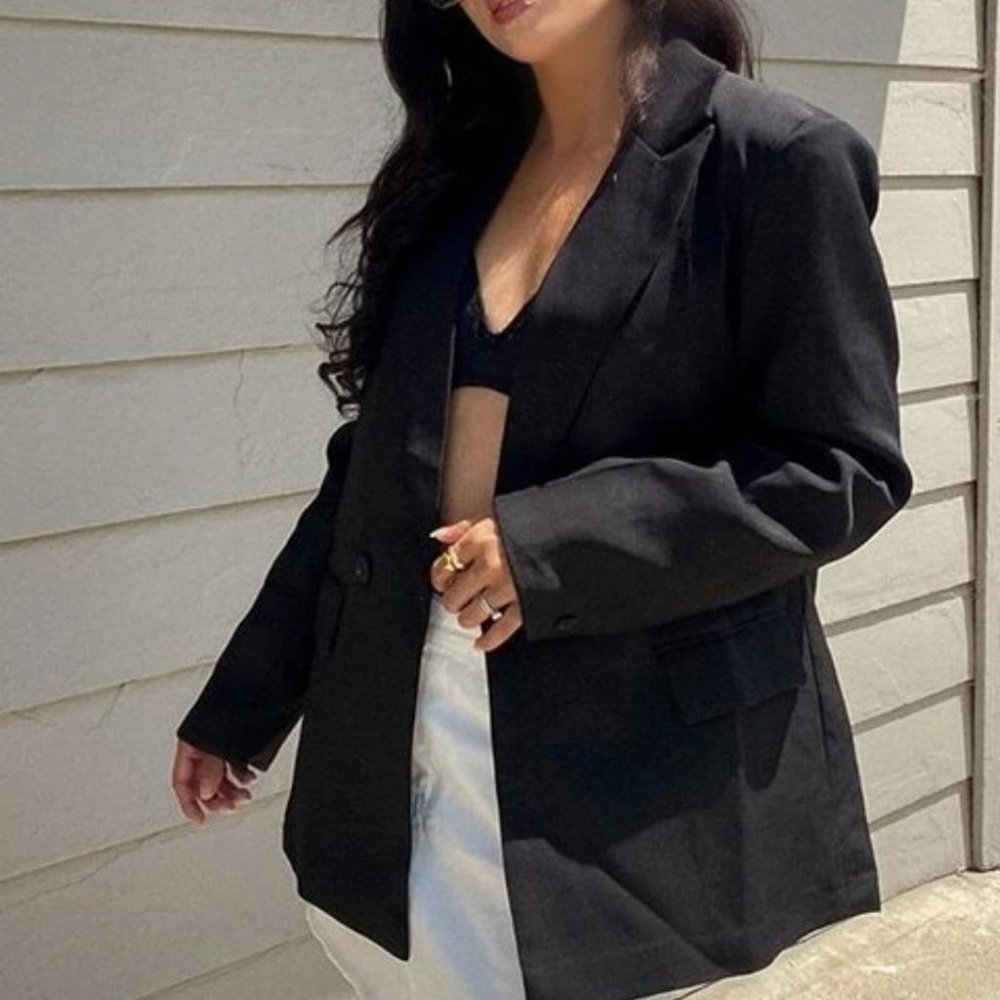 Double Breasted Lapel Neck Blazer black - Picture 11 of 16